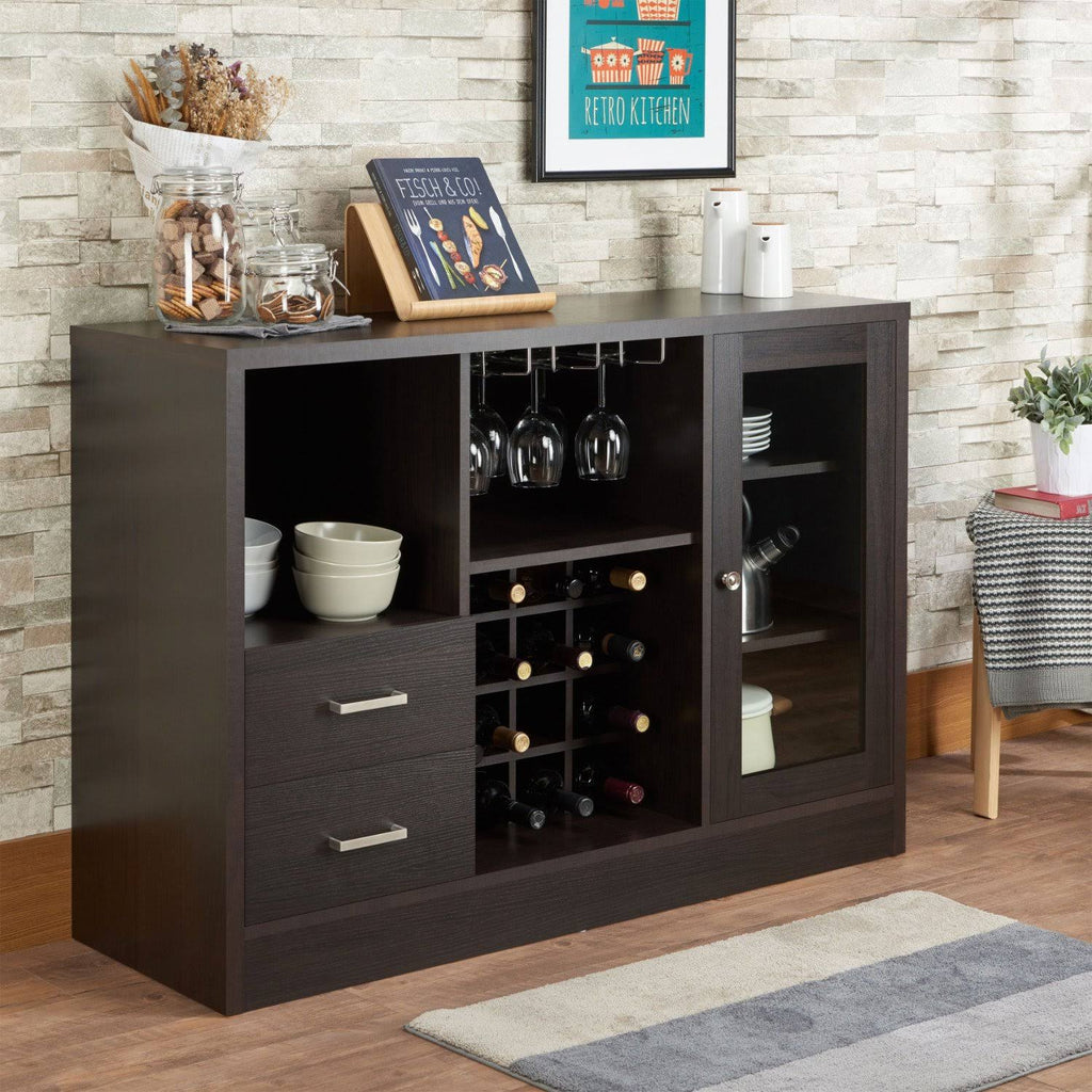 Espresso Brown Wooden Server with Two Drawers Z6008