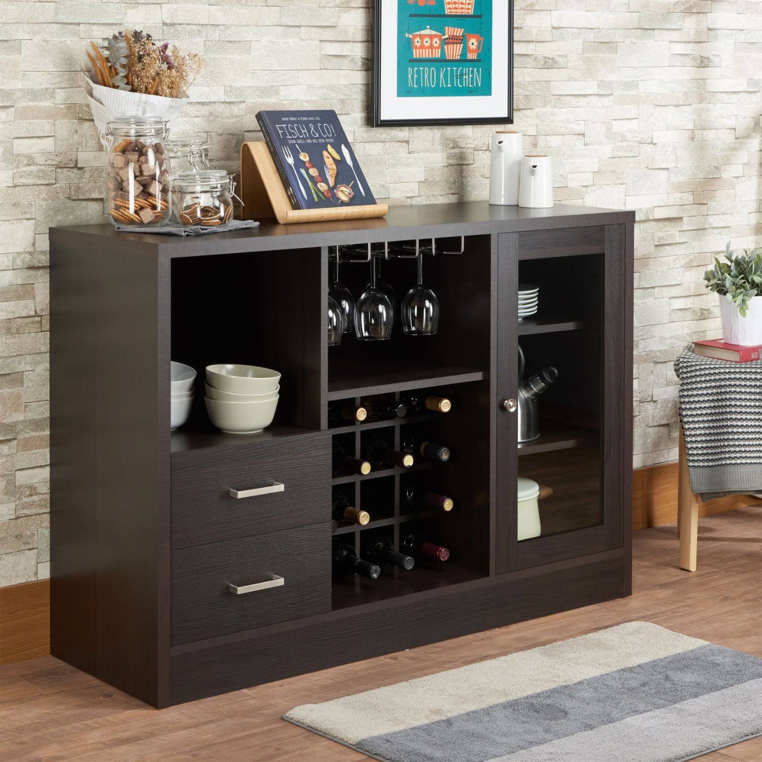 Espresso Brown Wooden Server with Two Drawers Z6008
