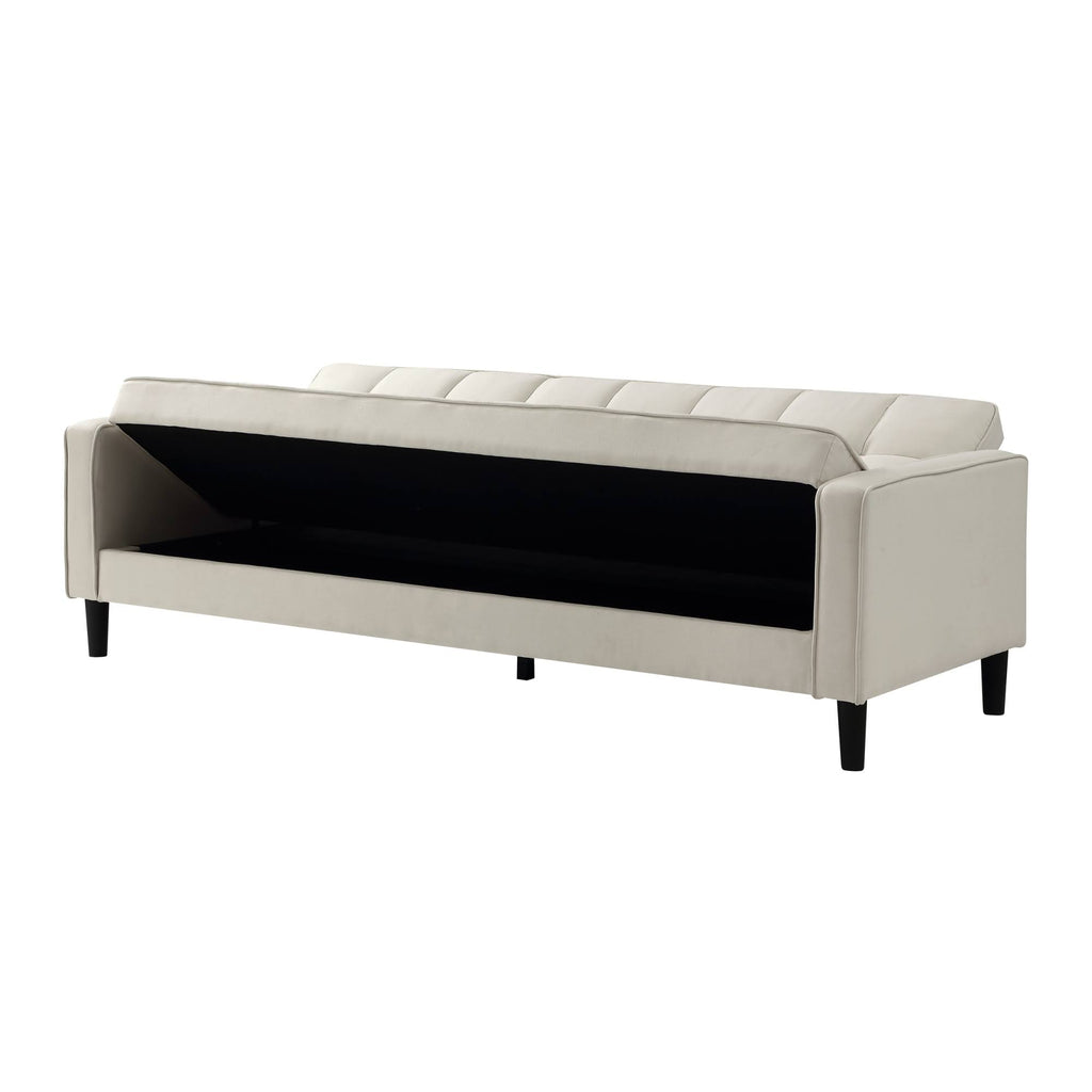 Beige Linen Convertible Sofa Bed with Storage Z6959