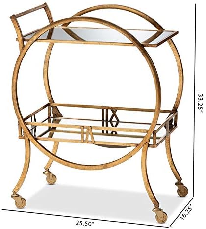 Antique Gold Finished 2-Tier Mobile Bar Cart L473457