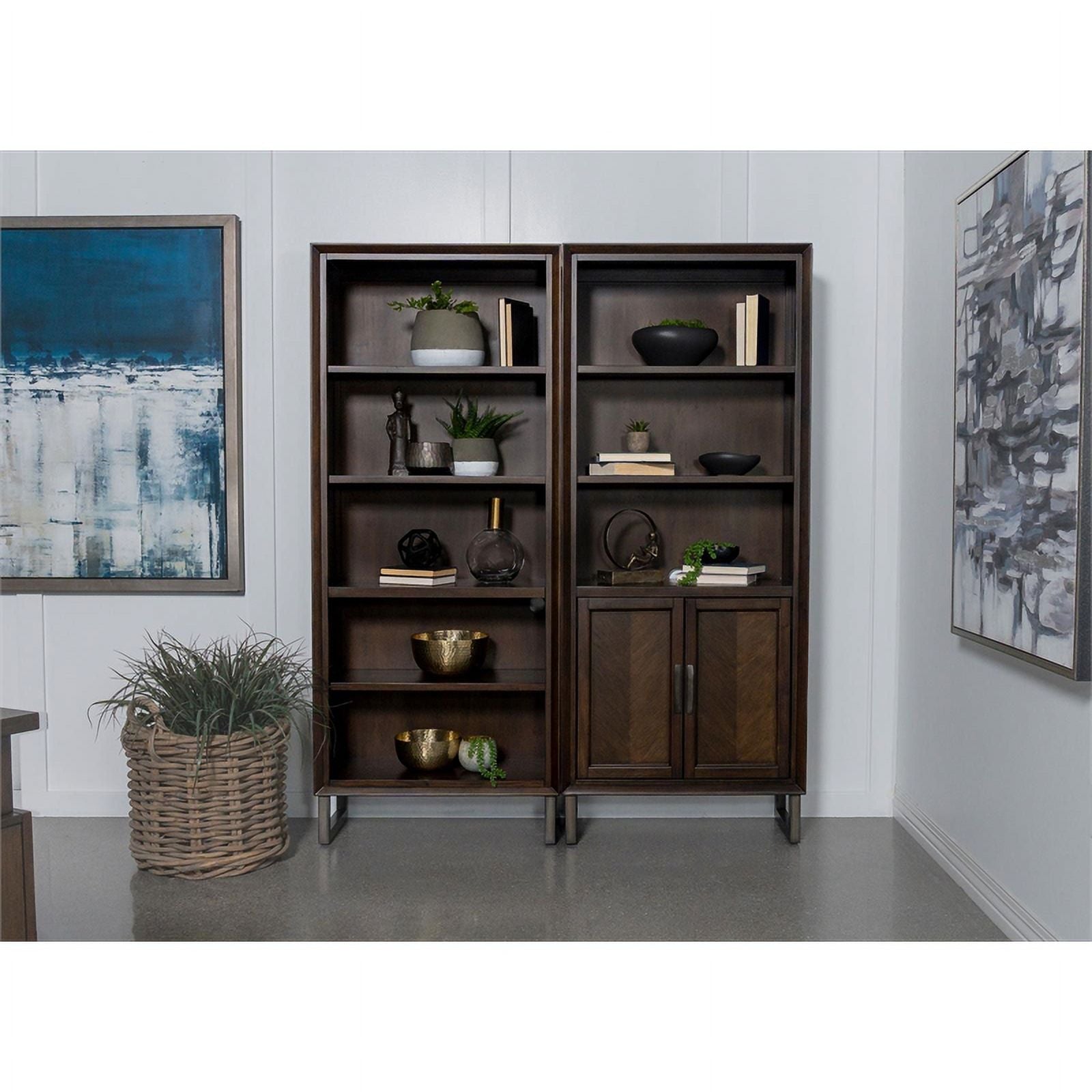4-shelf Wood Bookcase Dark Walnut and Gunmetal T63178