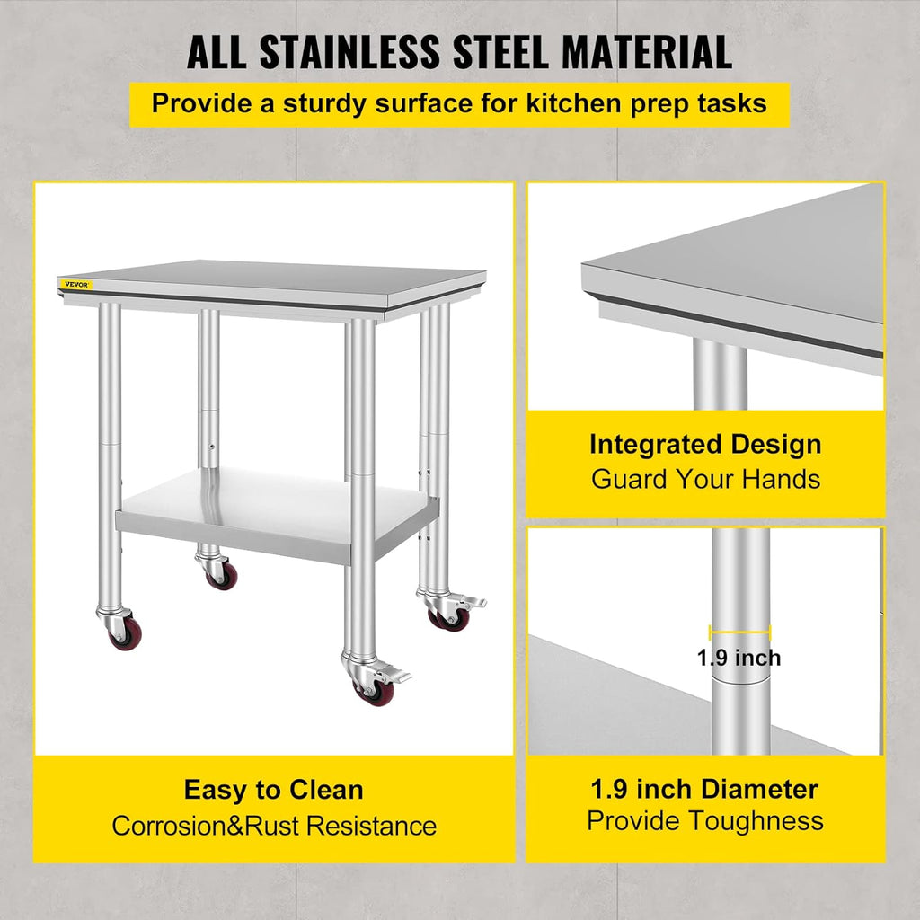 Stainless Steel Work Table with Wheels 24 x 30 x 32 Inch U5180