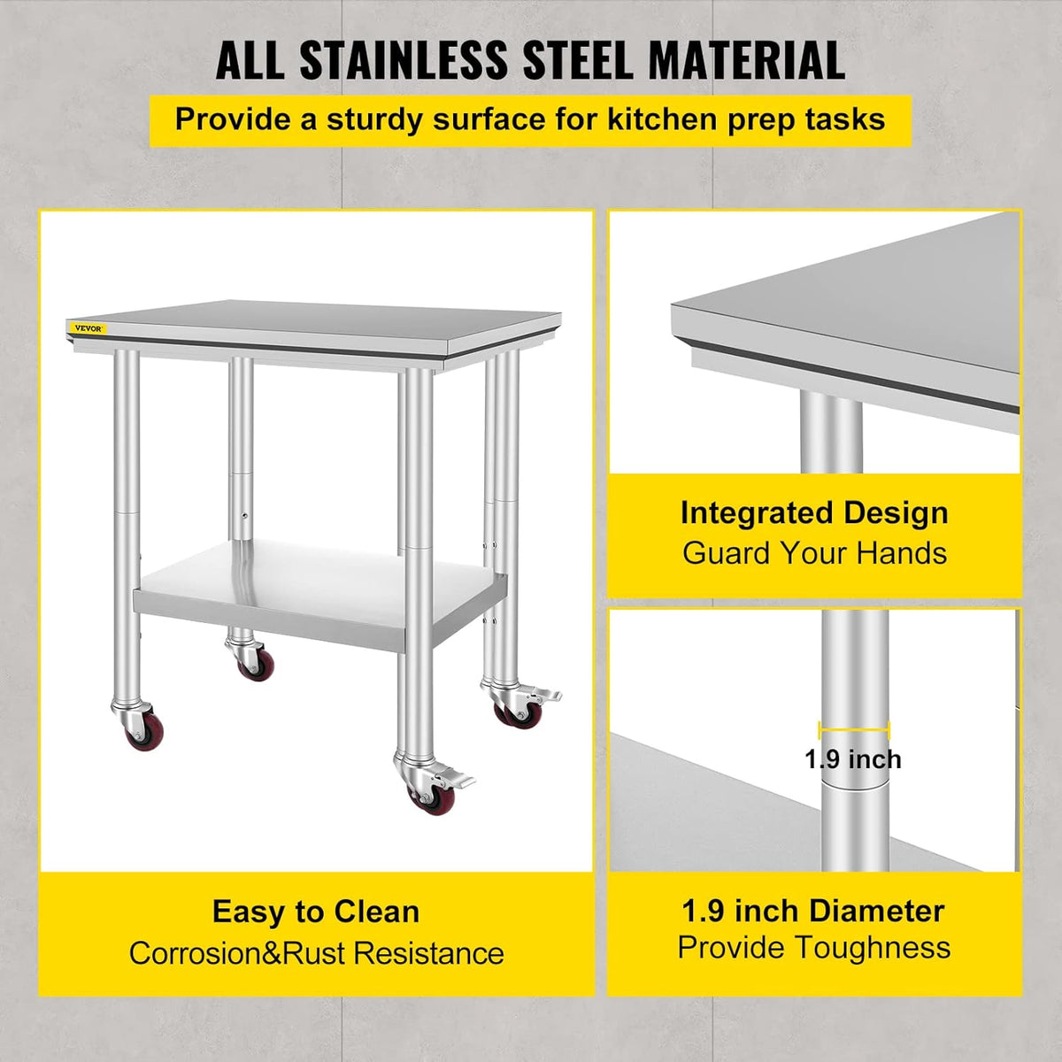 Stainless Steel Work Table with Wheels 24 x 30 x 32 Inch U5180