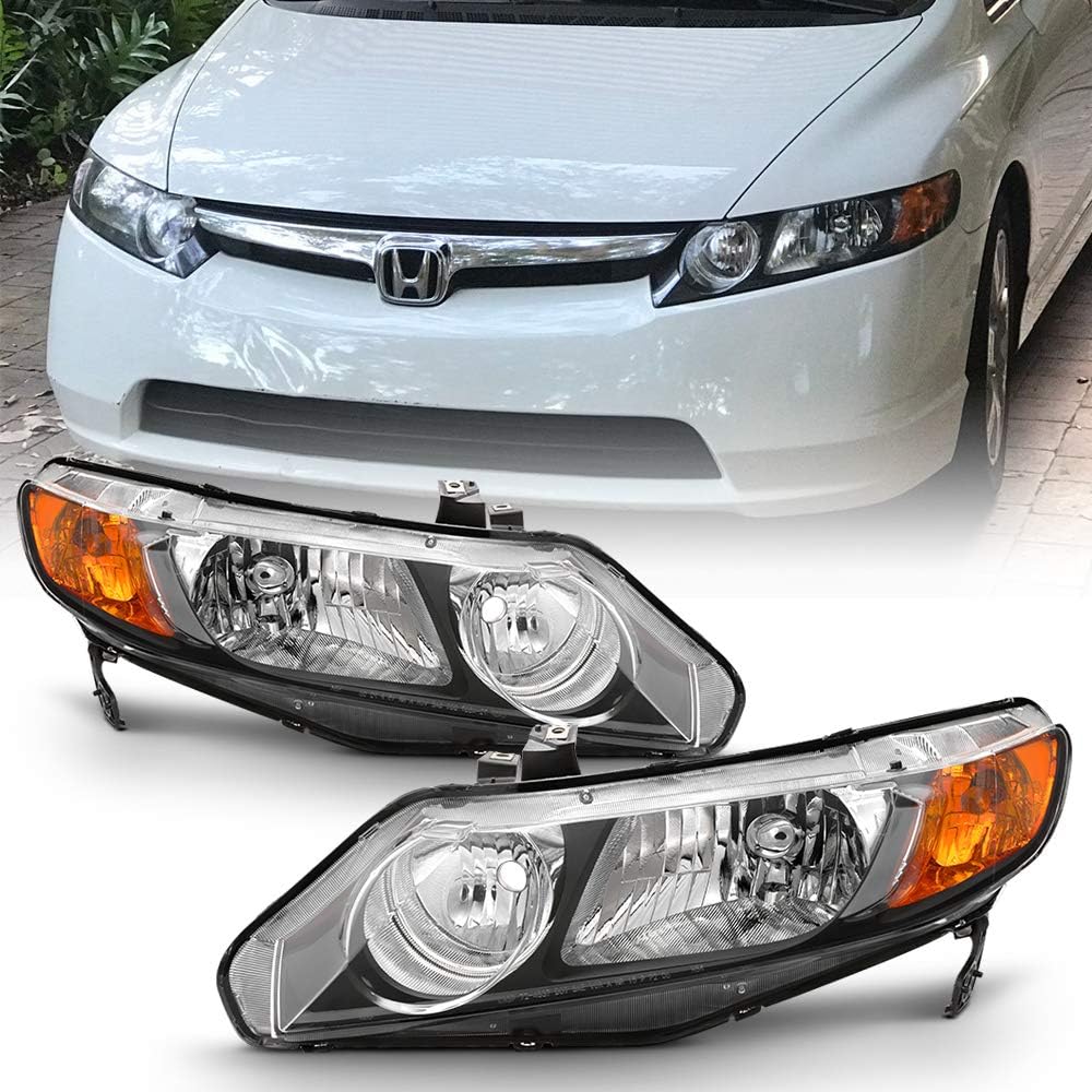Black Housing Headlights for 2006-2011 Honda Civic 4-Door Sedan S196