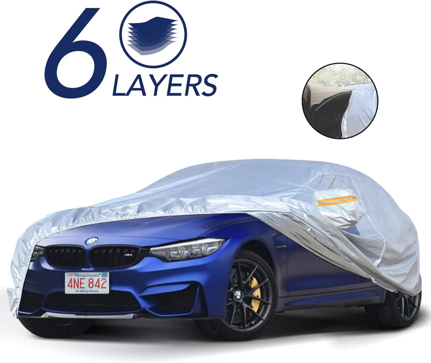 Universal 6 Layers Waterproof Car Cover with Zipper Door Pack of 2 S4534