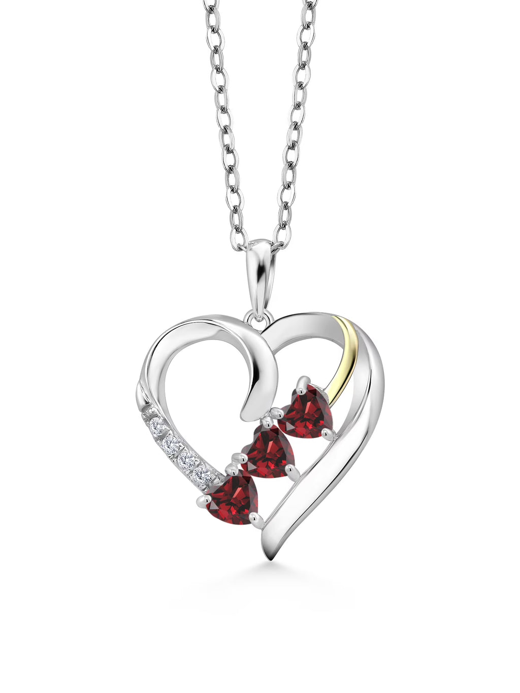 Red Garnet and White Lab Grown Diamond Pendant Necklace with 18 inch Silver Chain A335