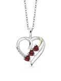Red Garnet and White Lab Grown Diamond Pendant Necklace with 18 inch Silver Chain A335