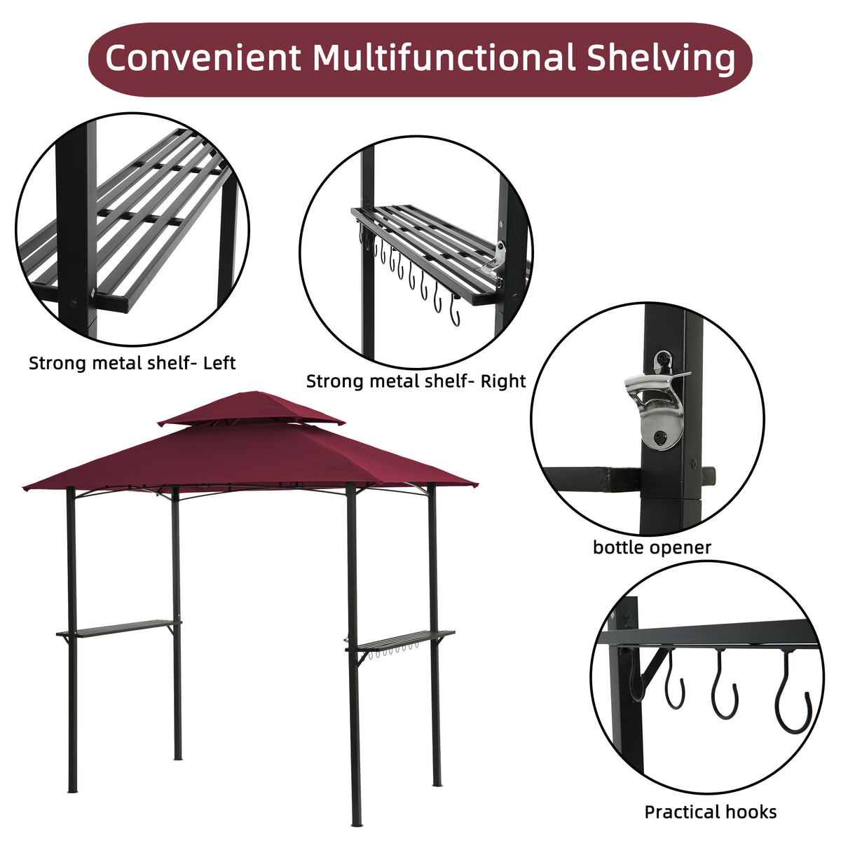 Burgundy Steel Frame Outdoor Grill Gazebo with Canopy Q8343