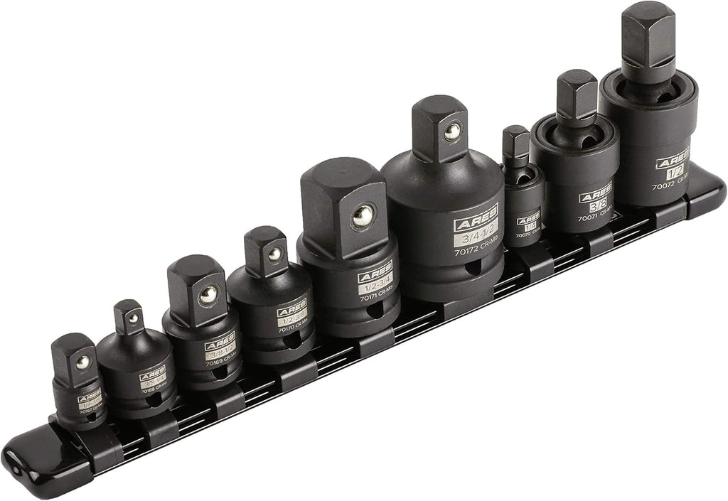 9-Pc Impact U-Joint and Adapter/Reducer Set with Aluminum Storage Rail U4441