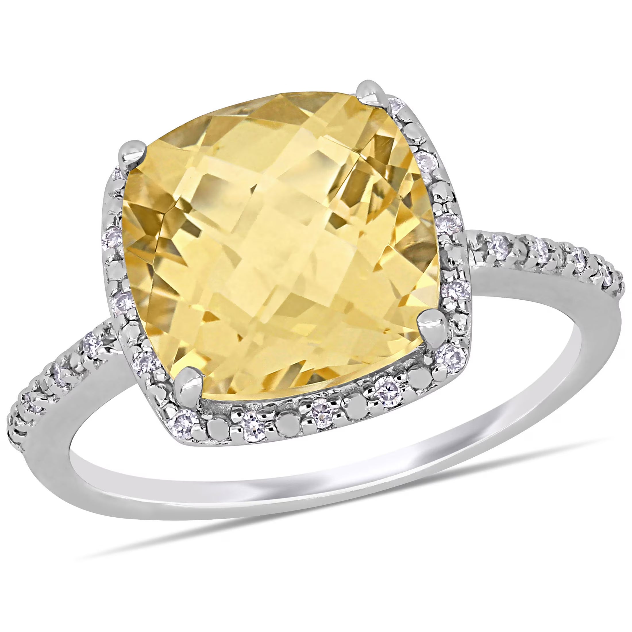 Sterling Silver Citrine and Diamond Halo Ring L461