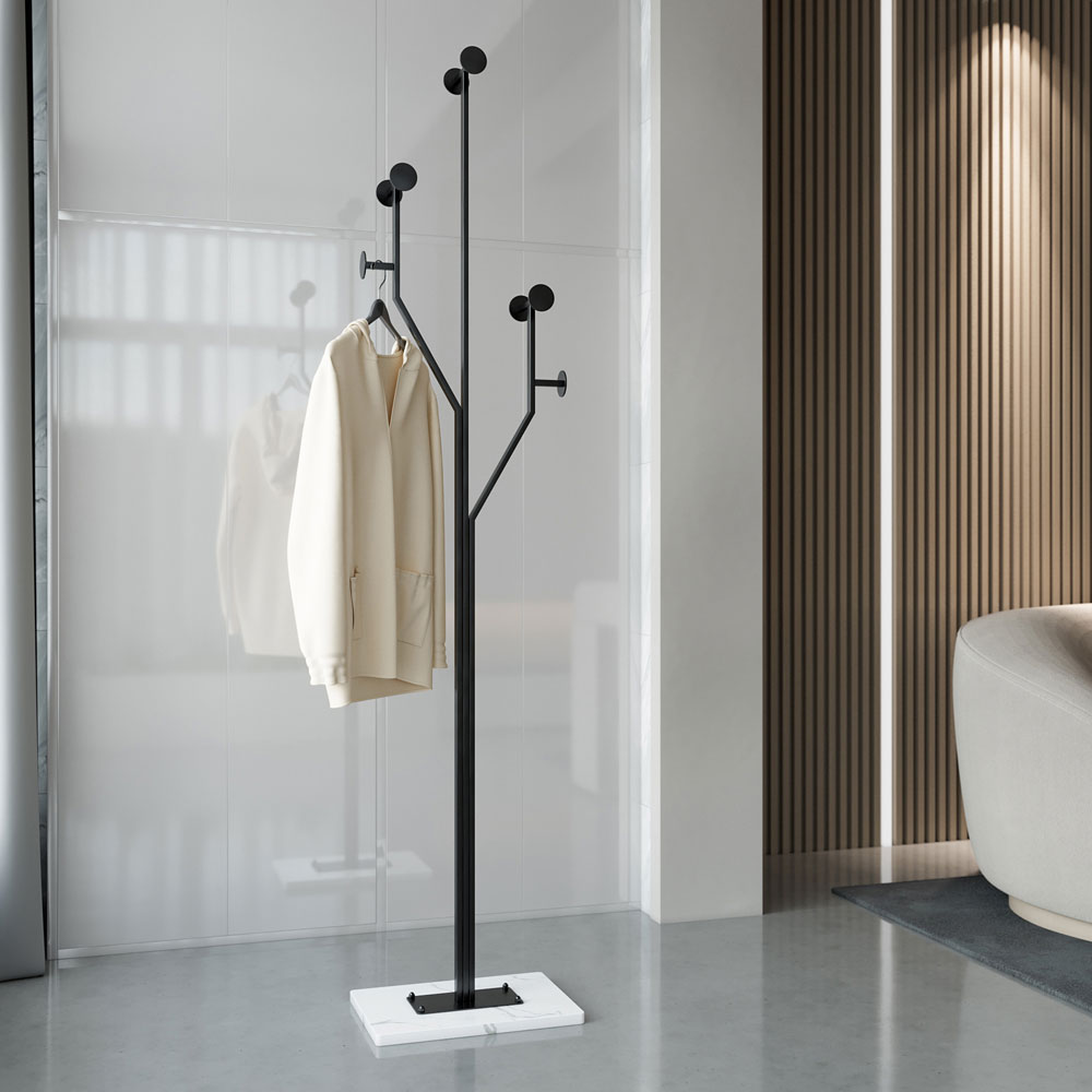 Black Metal Coat Rack Stand with Marble Base E691608