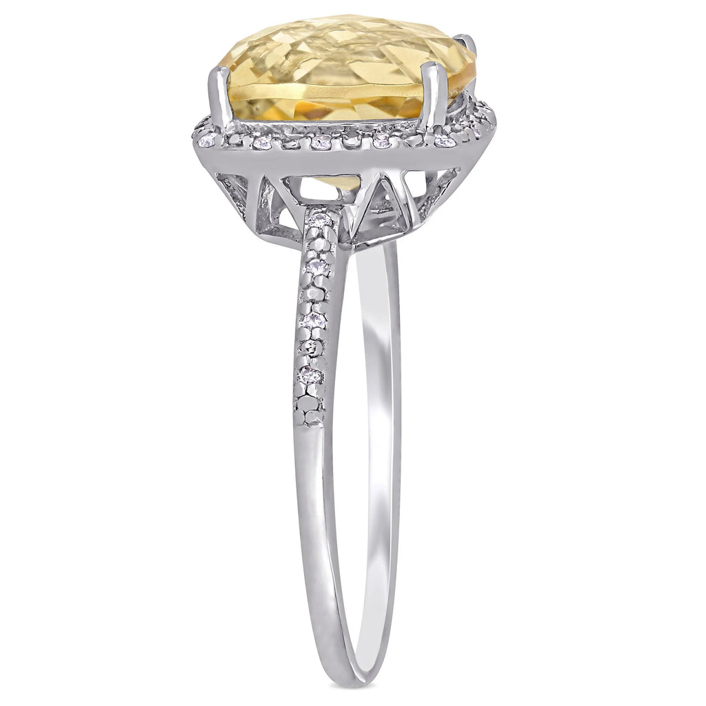 Sterling Silver Citrine and Diamond Halo Ring L461