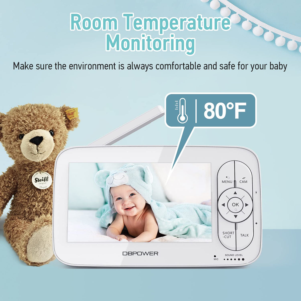 1080P 5 HD Display Video Baby Monitor with Camera and Audio, Night Vision, Two-Way Audio T3734