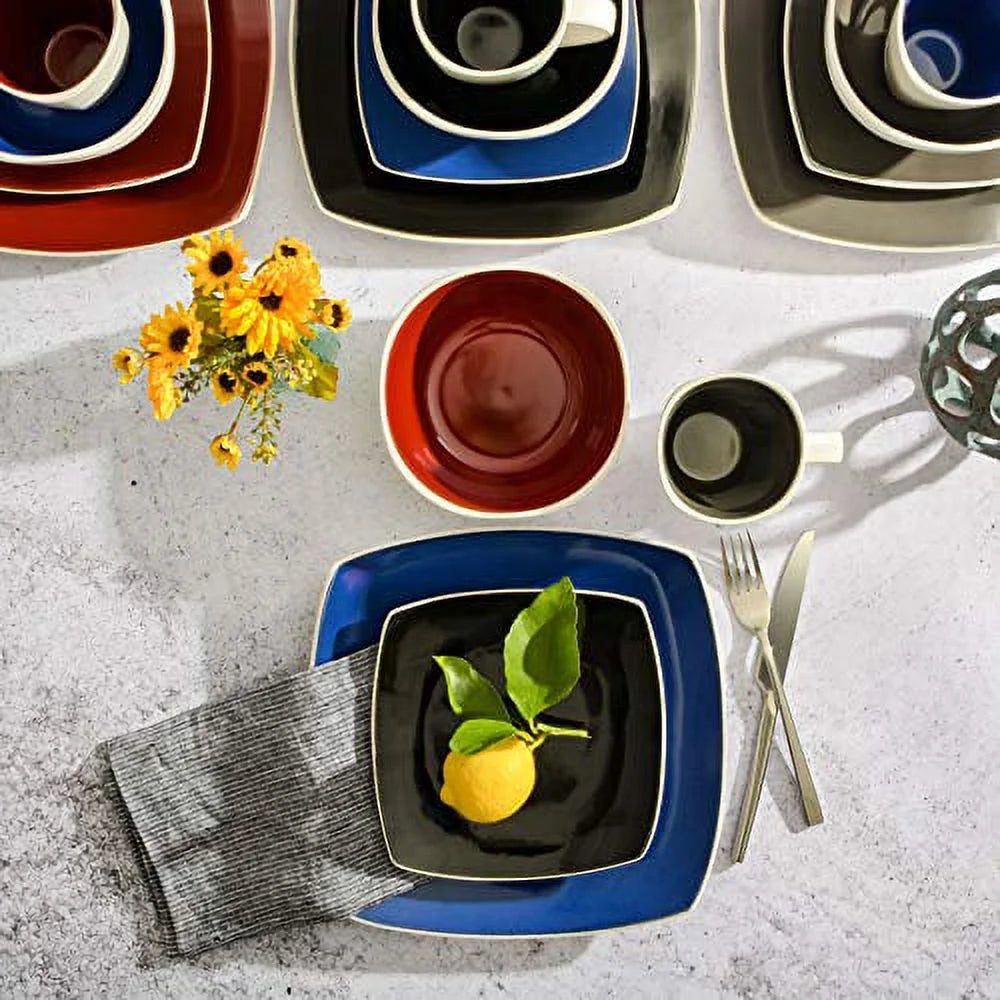 White Square Stoneware 16-Piece Dinnerware Set U350923