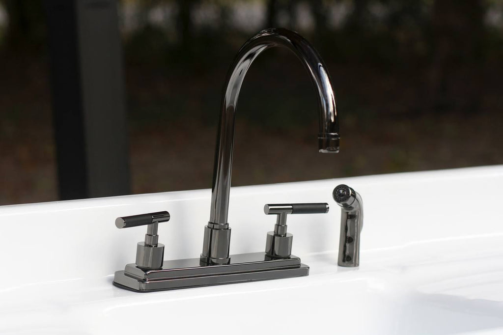 Water Onyx Black Nickel 8x22 Centerset Kitchen Faucet with Lever Handles and Matching Side Sprayer M1791