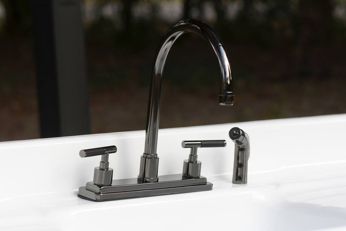 Water Onyx Black Nickel 8x22 Centerset Kitchen Faucet with Lever Handles and Matching Side Sprayer M1791