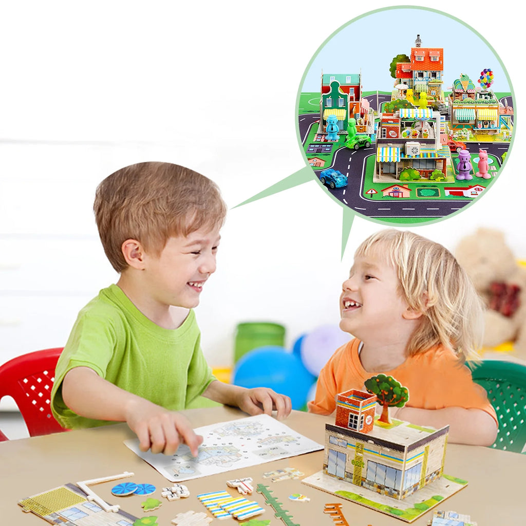 6 Cartoon Character Toys & 5 Toy Cars, 4 * 3D Puzzle Building Blocks Set K59384