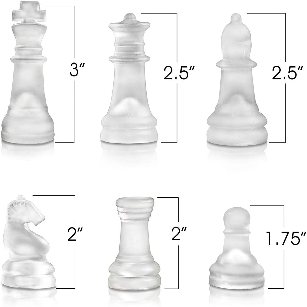 12 inch Glass Chess Set with 32 Frosted Clear Pieces S808