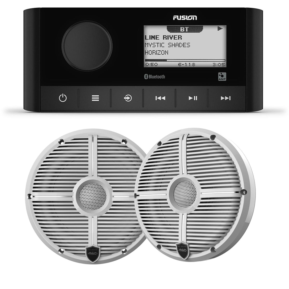 Marine Stereo With 1 Pair of 6.5" White Grill Marine Speakers W741059