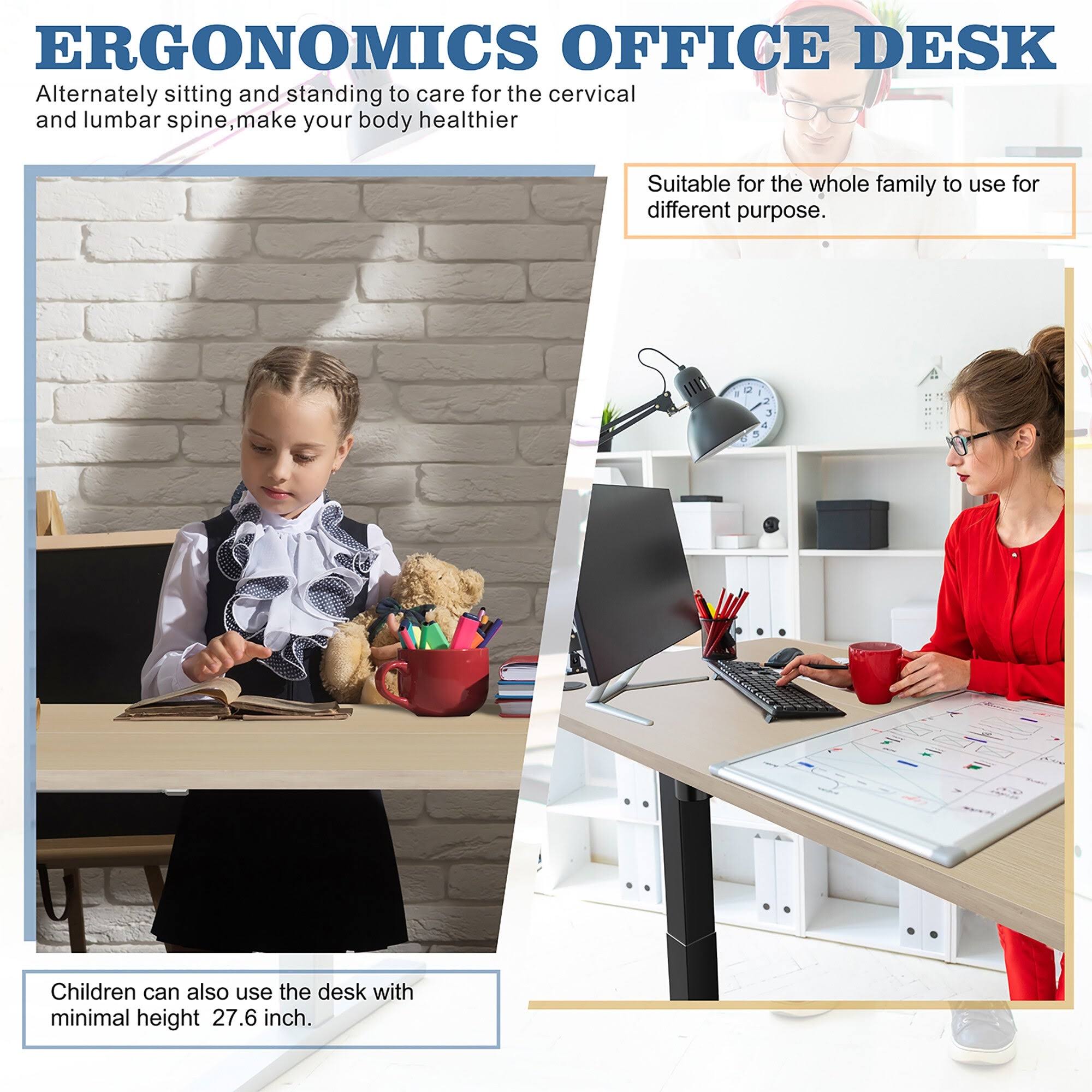 Black Height Adjustable Electric Standing Desk with Splice Board L816
