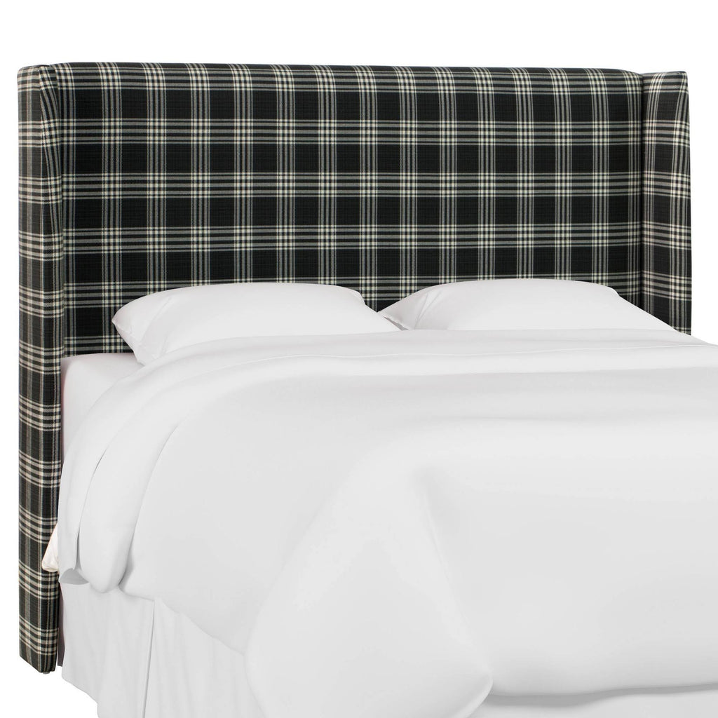 Twin Wingback Headboard Barnegat Plaid Black Sea C16888