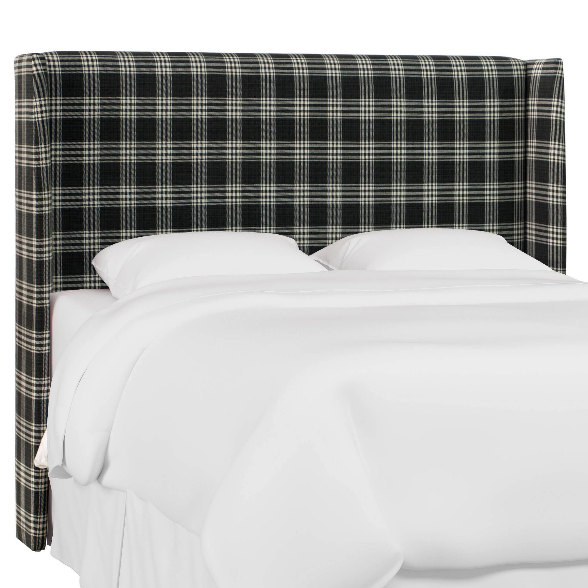 Twin Wingback Headboard Barnegat Plaid Black Sea C16888