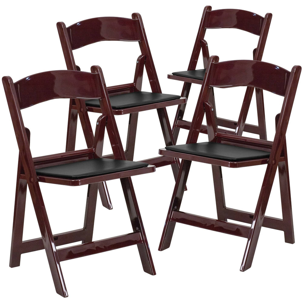4 Pk Red Mahogany Resin Folding Chair with Black Vinyl Padded Seat C497