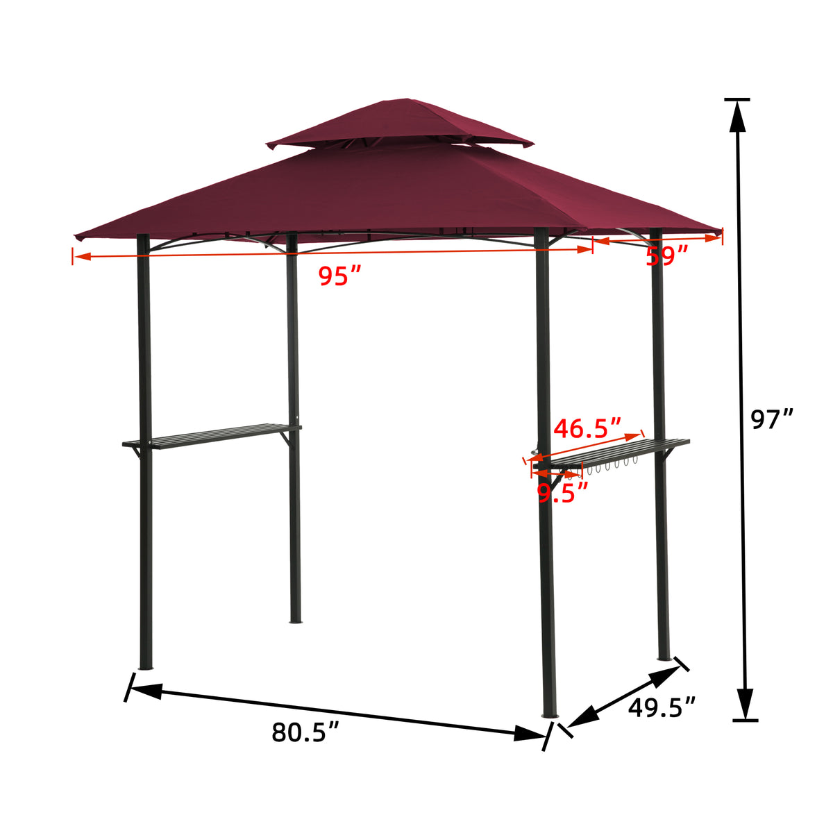 Burgundy Steel Frame Outdoor Grill Gazebo with Canopy Q8343