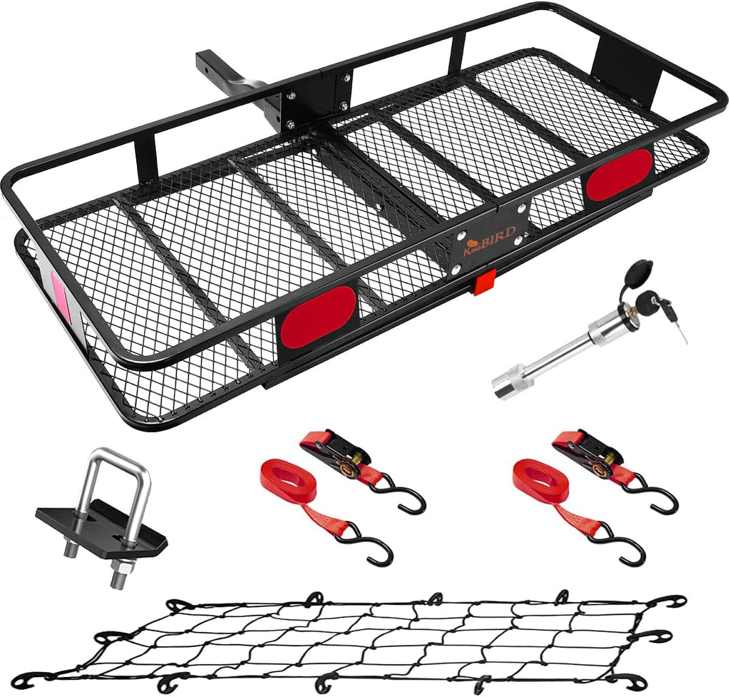 Hitch Mount Folding Cargo Carrier with Trailer Hitch Lock, Stabilizer, Net and Straps A45623