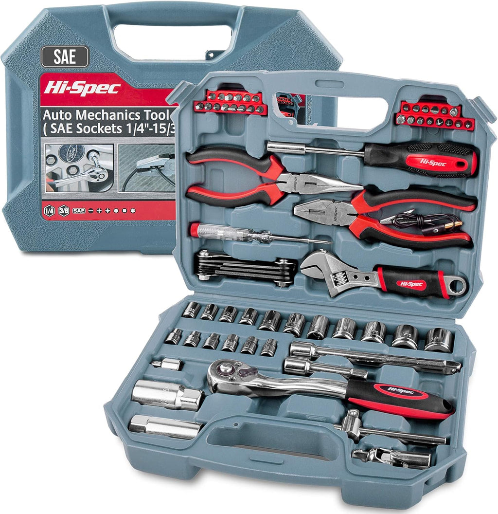 67 Piece Auto Mechanics Tool Kit with SAE Sockets, Ratchet Set and Tool Box H7860
