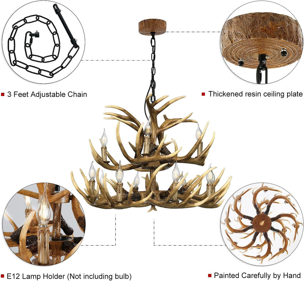Antler Chandelier, 8+4 Lights, 12 Lights, E12 Base C724115