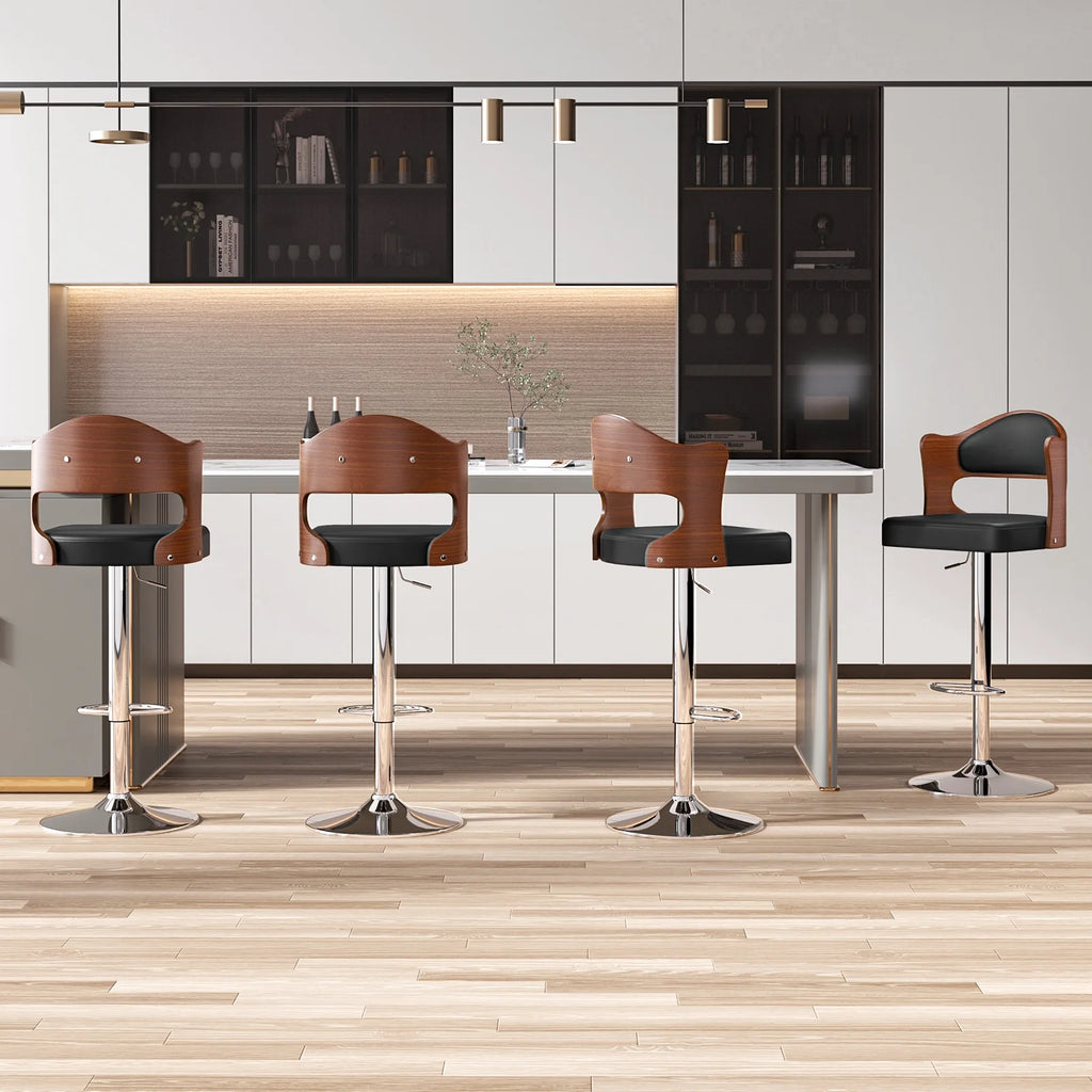 Set of 4 Adjustable PU Leather Swivel Bar Stools S55948