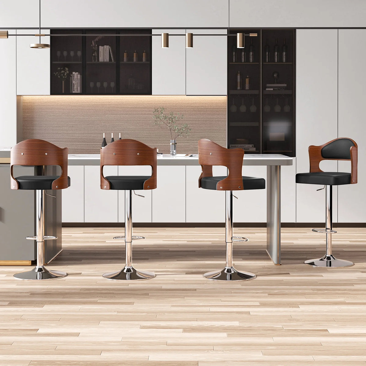 Set of 4 Adjustable PU Leather Swivel Bar Stools S55948