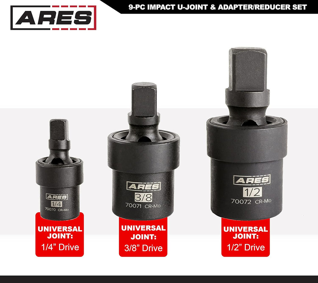 9-Pc Impact U-Joint and Adapter/Reducer Set with Aluminum Storage Rail U4441