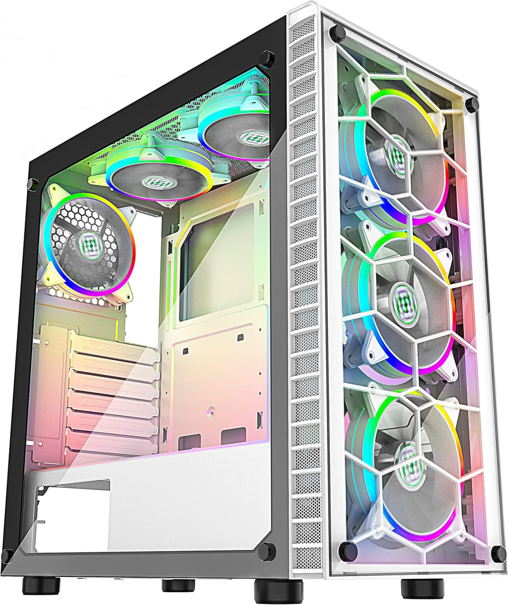 White Mid-Tower ATX PC Case with 6pcs 120mm ARGB Fans, 2 Tempered Glass Panels, USB 3.0 S8497