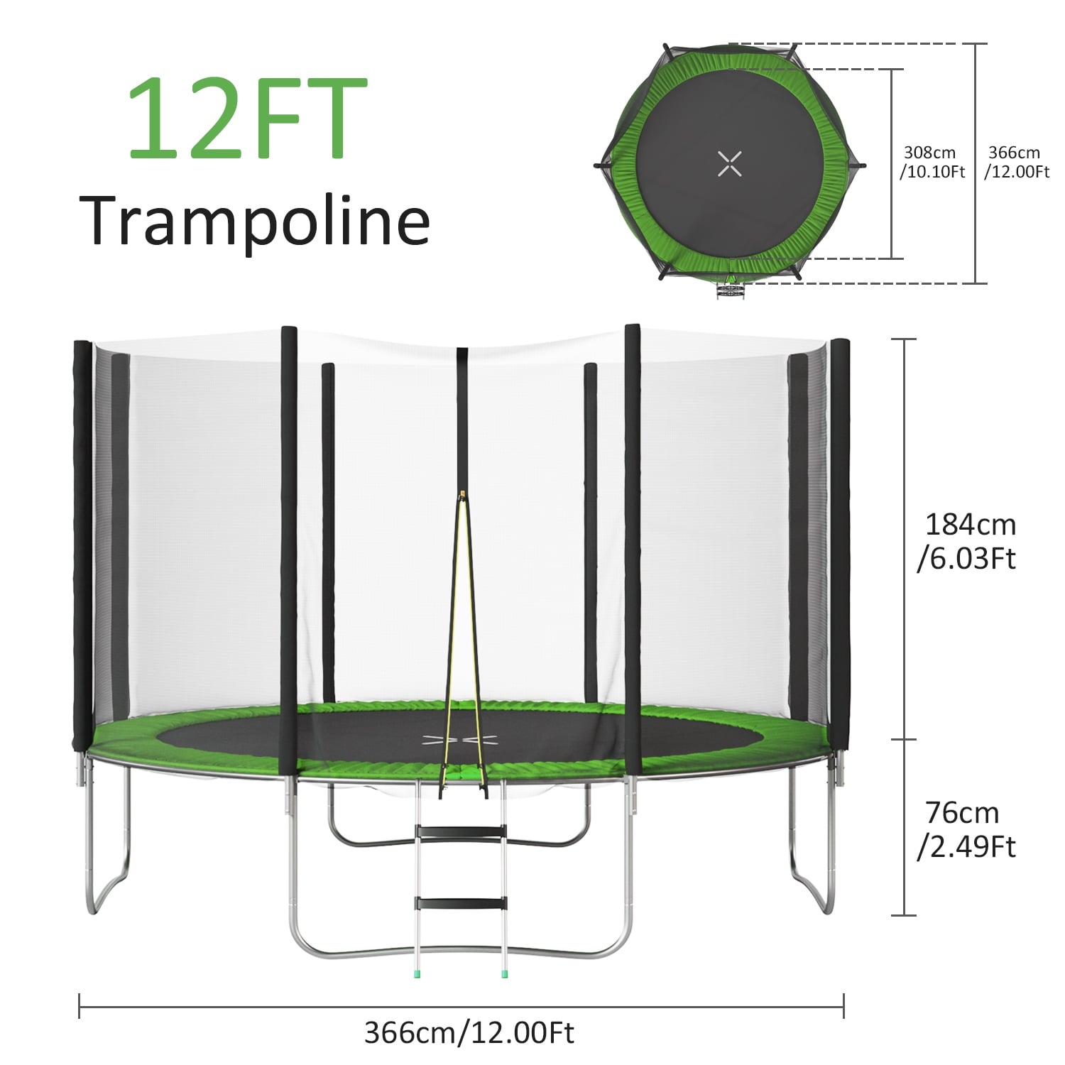 12FT Trampoline with Enclosure Net Q59150