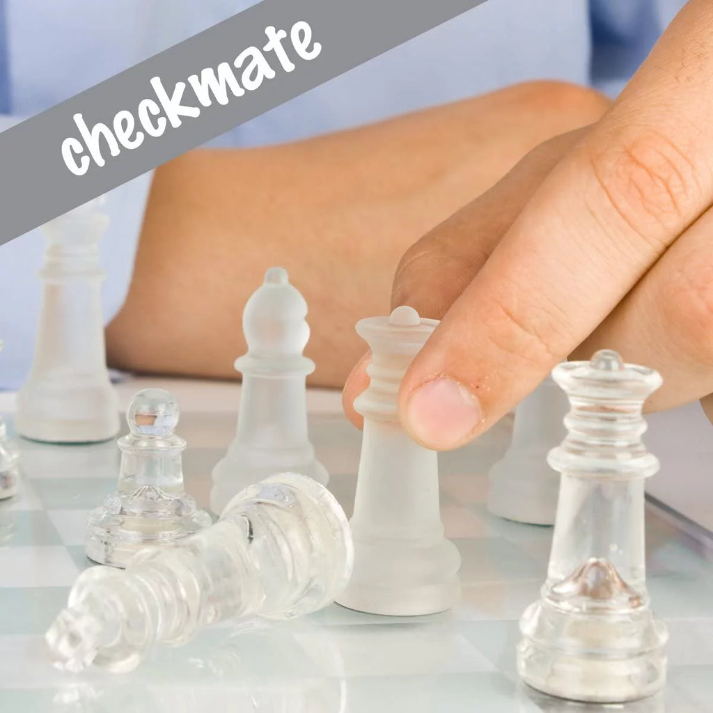 12 inch Glass Chess Set with 32 Frosted Clear Pieces S808