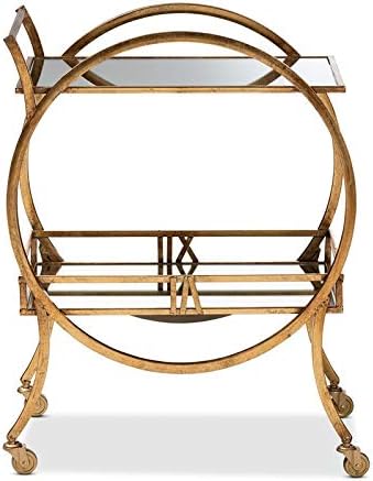 Antique Gold Finished 2-Tier Mobile Bar Cart L473457
