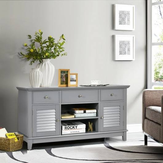 Gray TV Stand Media Console with Drawers Cabinets J61060