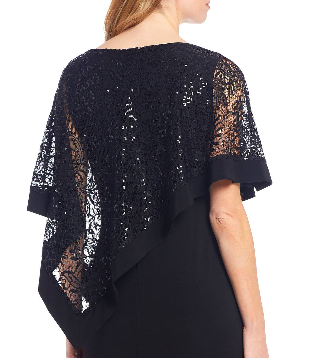 Black Sequined Lace Cape Gown N14261