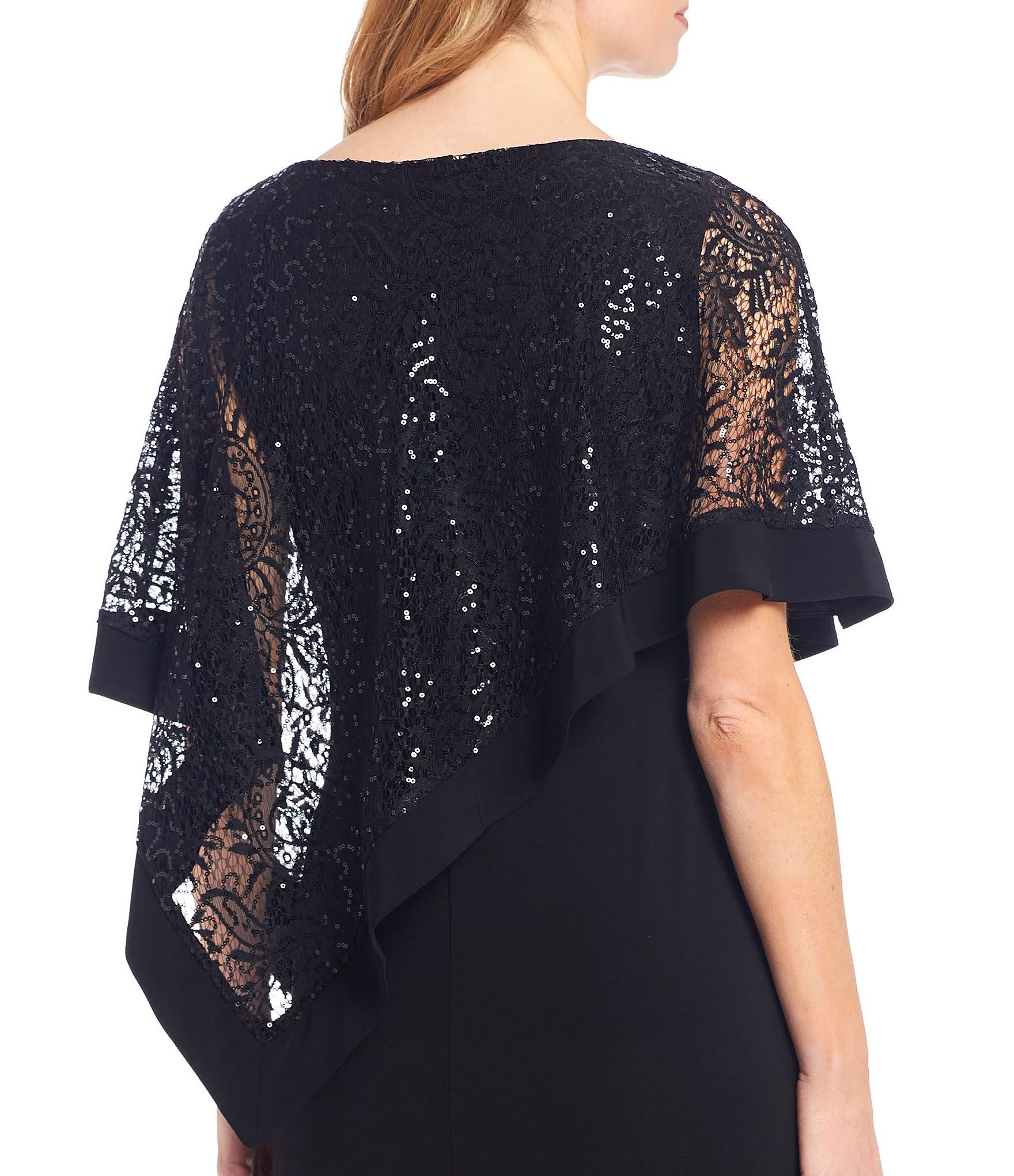 Black Sequined Lace Cape Gown N14261