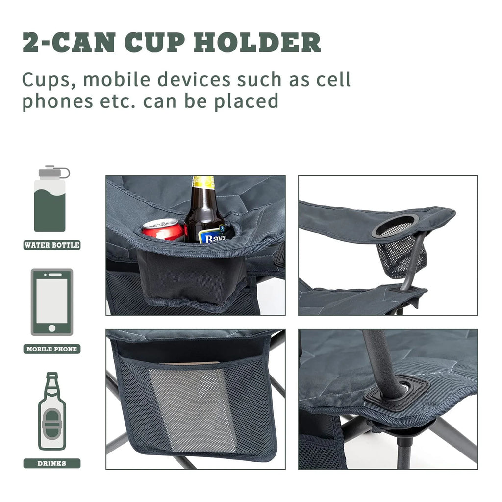 XL Oversized Heavy Duty Padded Portable Folding Camping Chair with Armrest Cup Holder & Side Pocket B116