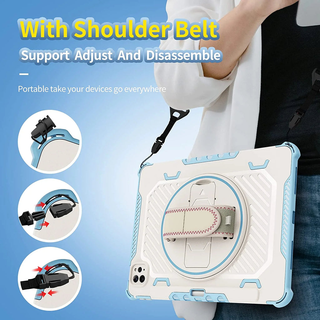 Heavy Duty Protective Case for iPad Air 10.9" and iPad Pro 11 inch with 360° Rotating Hand Strap & Stand B8744