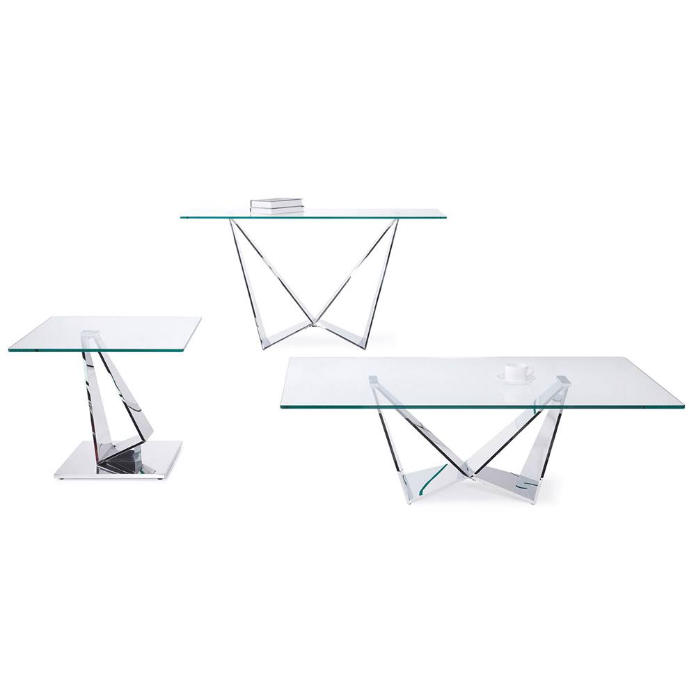 Clear Glass End Table with Polished Stainless Steel Base H50760