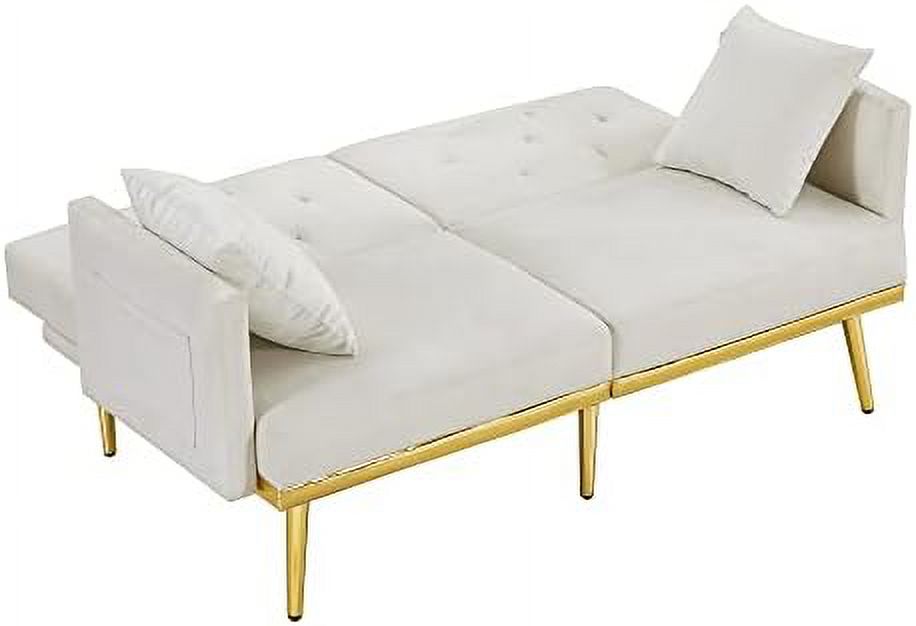 Velvet Futon Sofa Bed with Adjustable Armrests and Backrests S974188