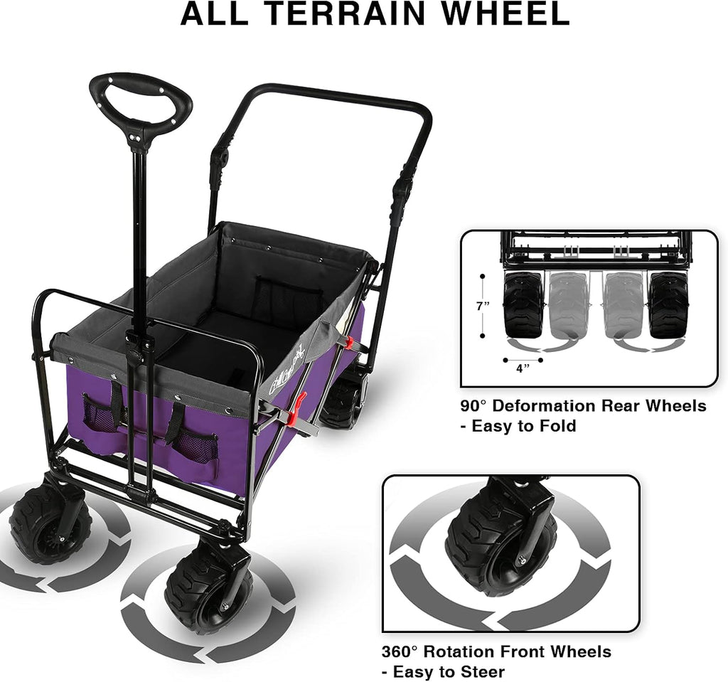 Purple All Terrain Collapsible Beach Wagon with Rubber Wheels Q909022