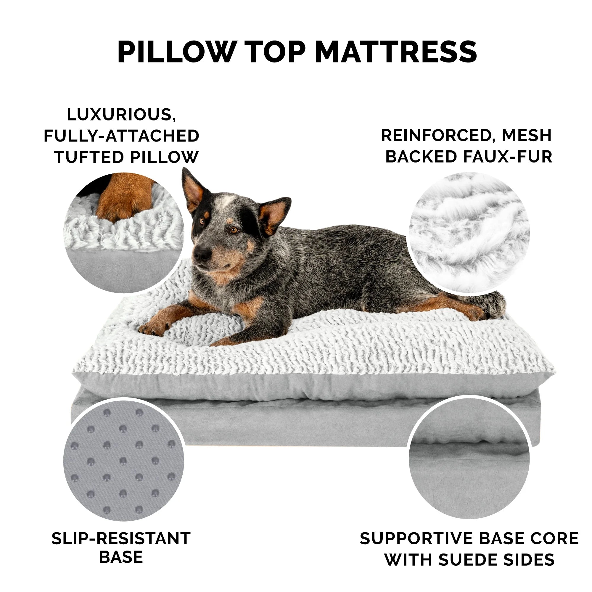 Orthopedic Pillow Top Mattress Pet Bed, Gray, Large J183