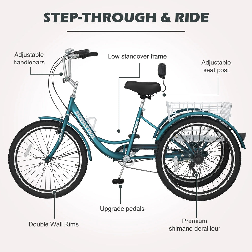 Tricycle 20" Wheels 7-Speed 3 Wheels Bike with Basket T6345