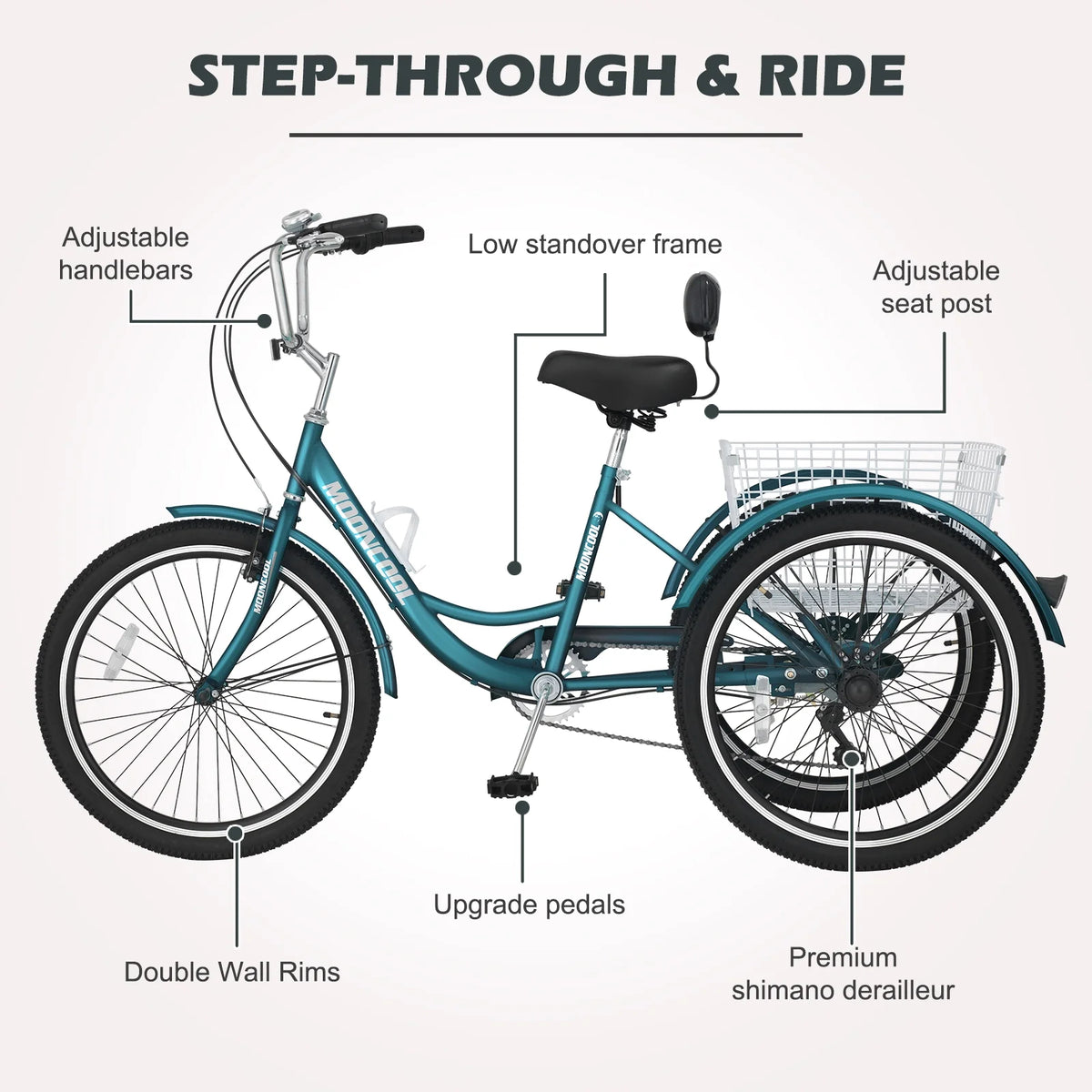 Tricycle 20" Wheels 7-Speed 3 Wheels Bike with Basket T6345