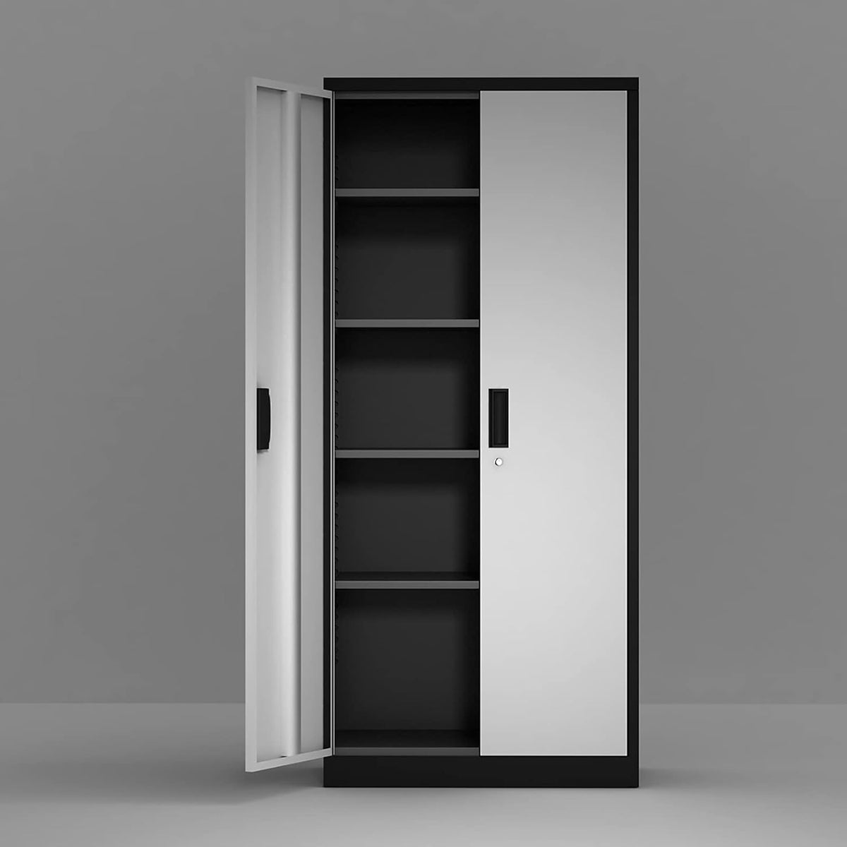 Gray Tall Metal Storage Cabinet with Locking Doors and 4 Adjustable Shelves F1476